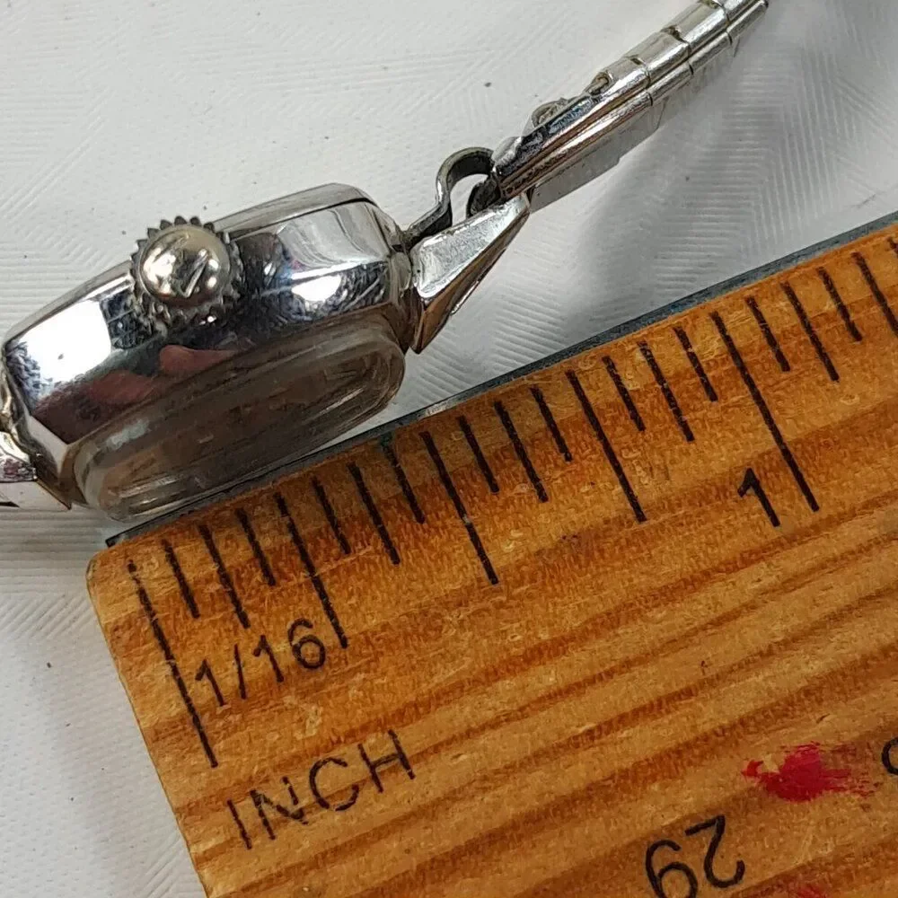 Vintage Bulova watch 23 jewels 10K white gold‎ bracelet ladies women's RGP bezel
